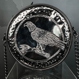 Diesel silver metallic eagle circle crossbody bag